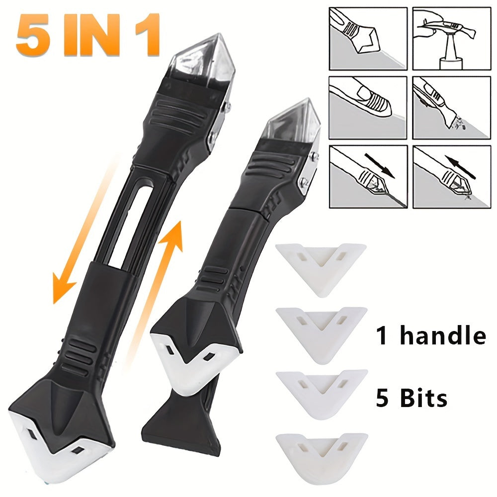 Silicone Caulking Tool 5 in 1 Silicone Remover Multi Tool Glazing Compound Finishing Tool Caulk Remover Tool Grout Scraper Kit for Bathroom Kitchen Floor Window Sink Joint Frames Seal Silicone Scraper Sealant Smooth Remover Tool Set