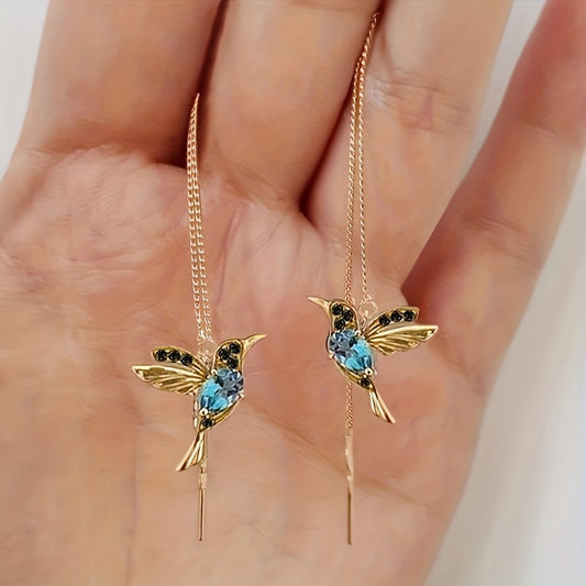 1Pair Elegant Bird Inlaid Zirconia Linear Earrings for Women Party Additions Wedding Jewelry