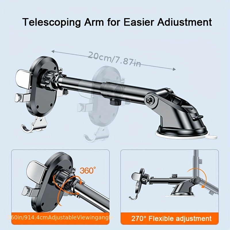 1pc Sucker Car Phone Holder Mobile Smartphone Cellphone Bracket Tablet Vehicles Mount Stand GPS For IPhone 14/Xiaomi/Samsung Car Phone Mount Holder With Extendable Arm One-button Release For Easy Installation