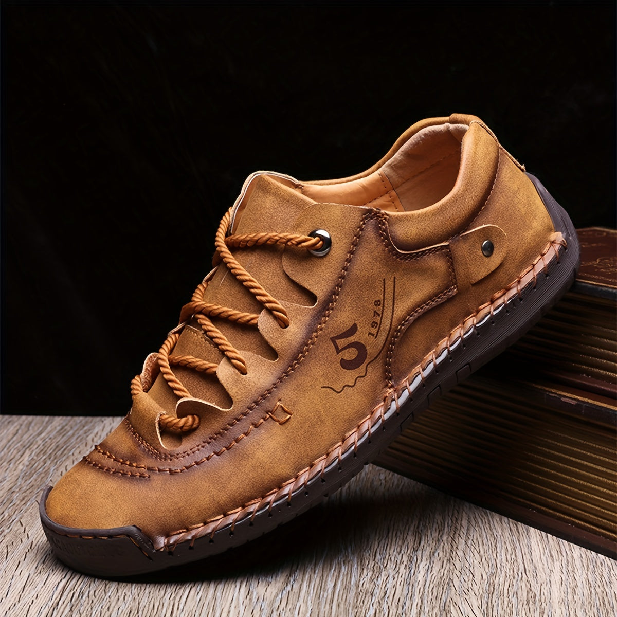Handmade Men's Casual Flats Shoes Outdoor Walking Sneakers with Stitching