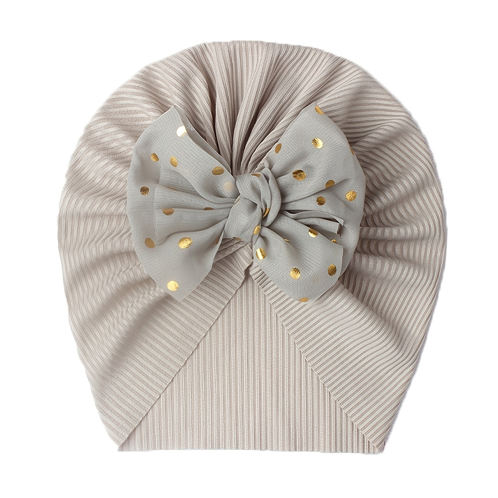 Newborn Infant Polka Dot Printed Bow Elastic Head Wrap, Turban Headwear Cap For Toddlers, Baby Girls And Boys