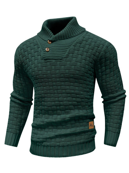 Men's Casual Waffle Knit Lapel Button Sweater