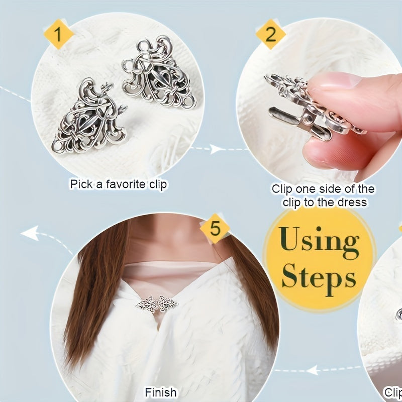 1/4pcs Vintage Sweater Clips with Anti-Slip Grip - Perfect for Scarves, Cardigans & Shirt Collars Zippers for Sewing Bulk Sweater Shawl Clips