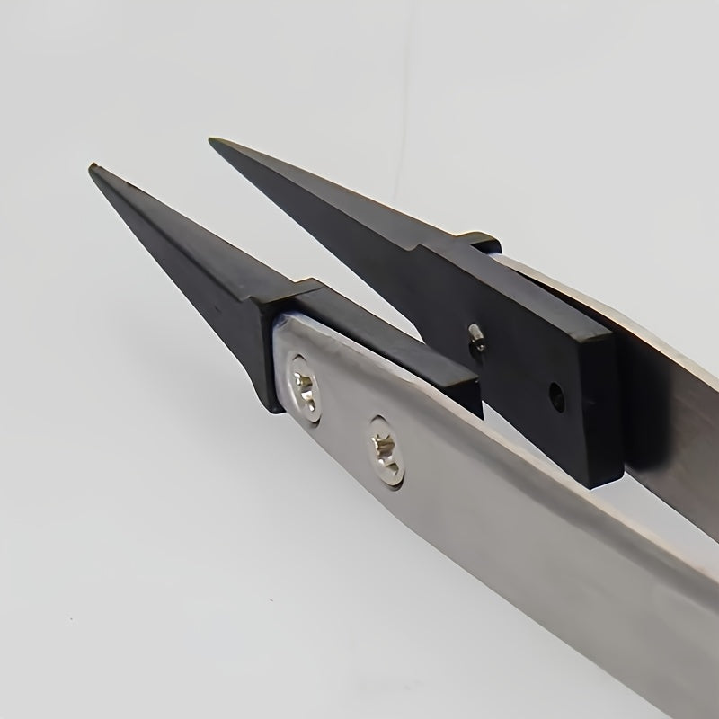 1pc ESD-259A Precision Anti-Static Carbon Fiber Tweezers - Stainless Steel Precision Pliers for Crafts, Jewelry, Electronics, No Power Required, Crafting Tools, Fashionable Metal Surface, Durable Metal Construction