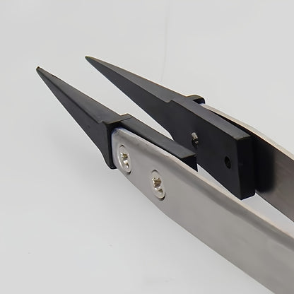 1pc ESD-259A Precision Anti-Static Carbon Fiber Tweezers - Stainless Steel Precision Pliers for Crafts, Jewelry, Electronics, No Power Required, Crafting Tools, Fashionable Metal Surface, Durable Metal Construction