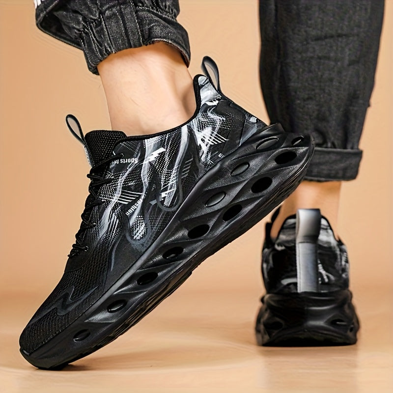Men's Casual Sports Shoes with Flame Design, Fashionable, Lightweight, Breathable, and Non-Slip Dad Shoes