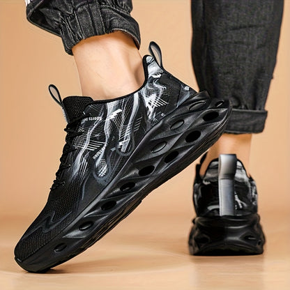 Men's Casual Sports Shoes with Flame Design, Fashionable, Lightweight, Breathable, and Non-Slip Dad Shoes