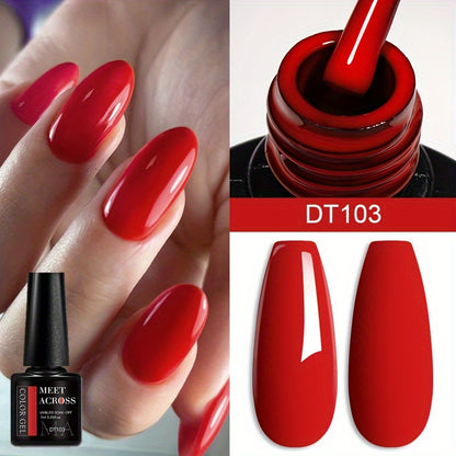 [Rich Wine Red Gel Nail Polish] 1 Container MEET ACROSS Rich Wine Red Gel Nail Polish - /LED Lamp Curable, -Lasting, Color for DIY Nail Art Suitable for Home & Salon Use, Glossy Gel Polish for /LED Lamp Users