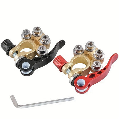 [Brass Battery Terminal Connectors] 2pcs Heavy Duty Brass Battery Terminal Connectors - 4-Way Quick Disconnect for Cars, Trucks & Boats
