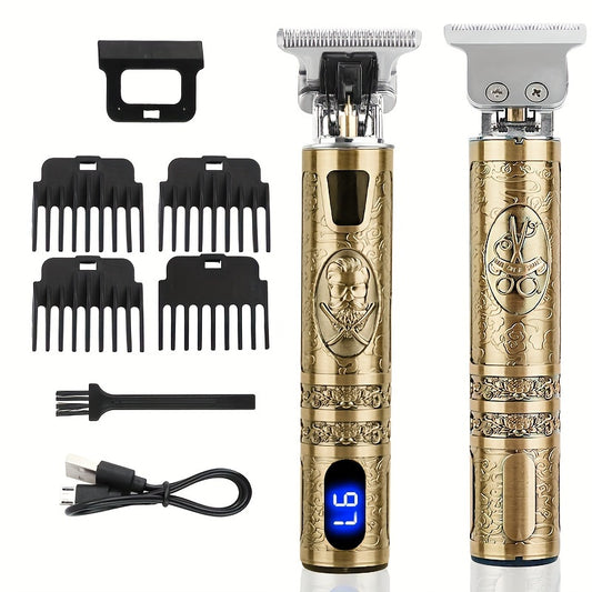 [USB-Rechargeable Grooming Kit] YAIAWISU Men's Cordless Electric Hair Clippers & Beard Trimmer with LCD Screen, USB-Rechargeable Cordless Grooming Kit, T-Blade Trimmer with Guide Comb Suitable for Hair, Shaving, and Scalp Trimming