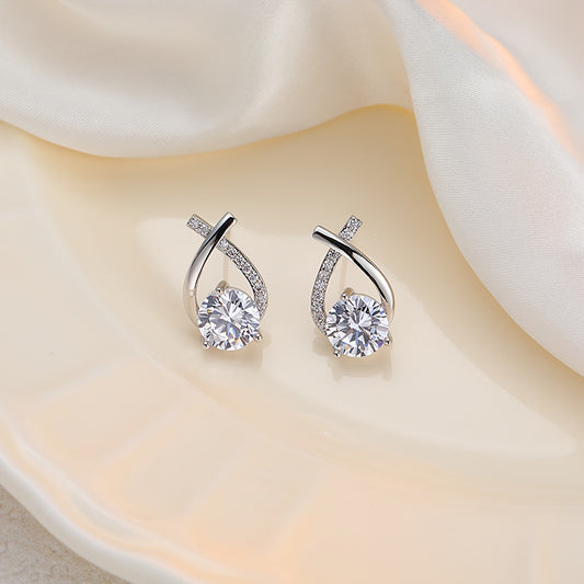 Hot-Selling Women'S Stud Earrings 1 Pair, Exquisite Light Luxury Inlaid Cross Temperament Versatile Earrings