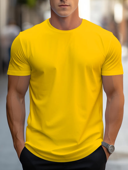2026 New Year New T-Shirt, Christmas Apparel Base Layer, Men's Minimalist Solid Color Regular Fit T-Shirt, Body-Shaping Essential! Daily Must-Have! Versatile, Short Sleeve yyds! Simple Yet Not Plain