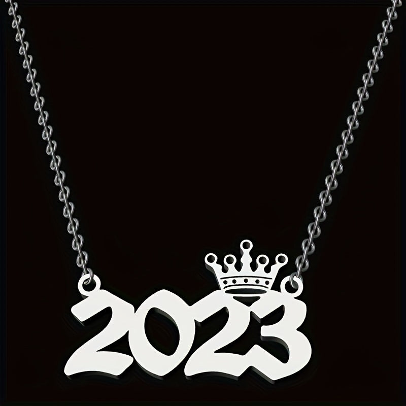 1 Elegant and Stylish Stainless Steel Polished Year Number Necklace, Unique Date Birthday Crown Pendant Necklace Gift for 1980-2024, Versatile Casual Attire Collarbone Chain Holiday Present