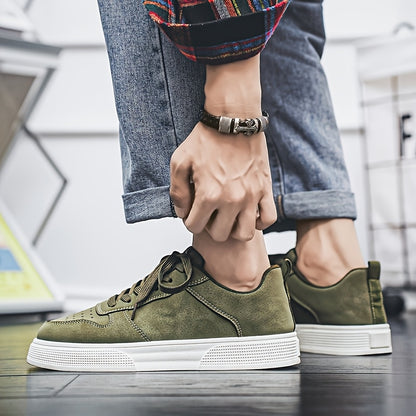 1 Pair of Versatile Men's Sneakers, with Strong Grip, Suitable for Business and Office Use, Comfortable for All Seasons. White and Green Casual Lace-up Low-top Style, Street Fashion Men's Skate Shoes, Soft-soled Durable Tennis Shoes