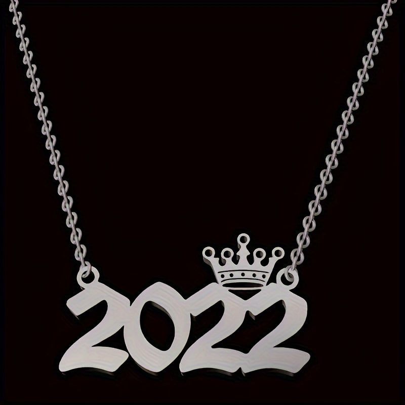1 Elegant and Stylish Stainless Steel Polished Year Number Necklace, Unique Date Birthday Crown Pendant Necklace Gift for 1980-2024, Versatile Casual Attire Collarbone Chain Holiday Present