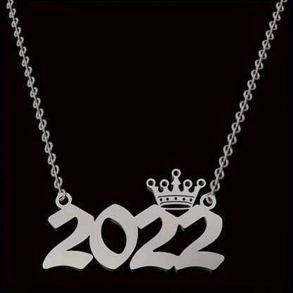 1 Elegant and Stylish Stainless Steel Polished Year Number Necklace, Unique Date Birthday Crown Pendant Necklace Gift for 1980-2024, Versatile Casual Attire Collarbone Chain Holiday Present