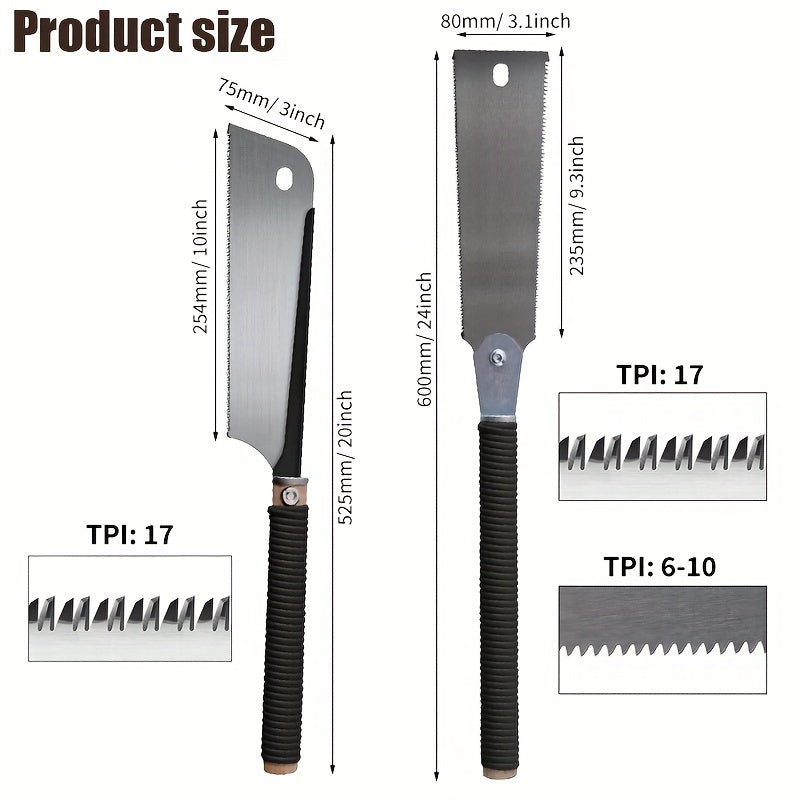 Japanese Pull Saw SK5 Flexible Blade Hand Saw 6-10/17TPI 9.3in Double-Edge Blade, 17 TPI 10in Single-Edge Blade Flush Cut Saw for Woodworking Tools
