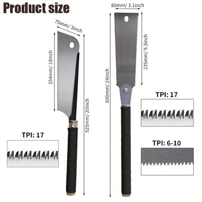 Japanese Pull Saw SK5 Flexible Blade Hand Saw 6-10/17TPI 9.3in Double-Edge Blade, 17 TPI 10in Single-Edge Blade Flush Cut Saw for Woodworking Tools