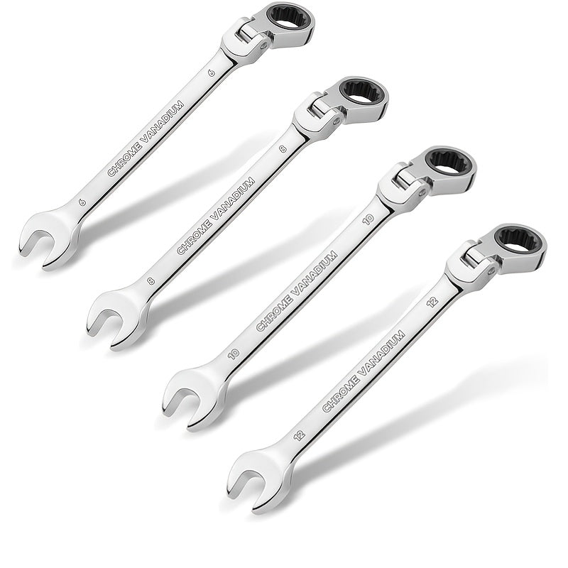 14pcs/7pcs/4pcs Adjustable Head Ratchet Wrench Set | Mirror Chrome Plated Square Drive Quick Ratchet Full Set, Home Auto Repair Tools, Hardware Tools, Ideal Gift for Husband or Father - DAZOSHO