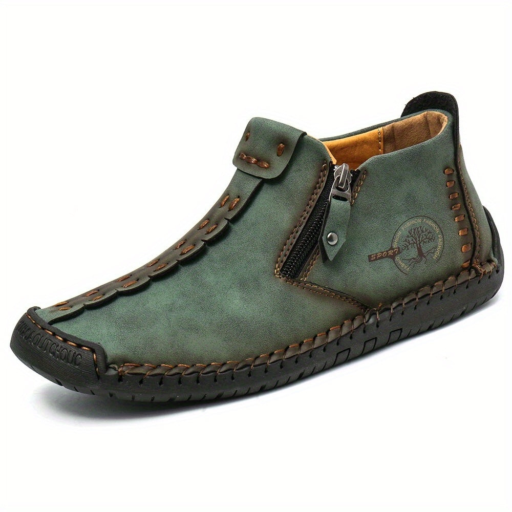 GEAINO Men's PU Boots/Vintage Style, Round Toe/Rubber Sole, Faux Upper and Inner/Zippered Short