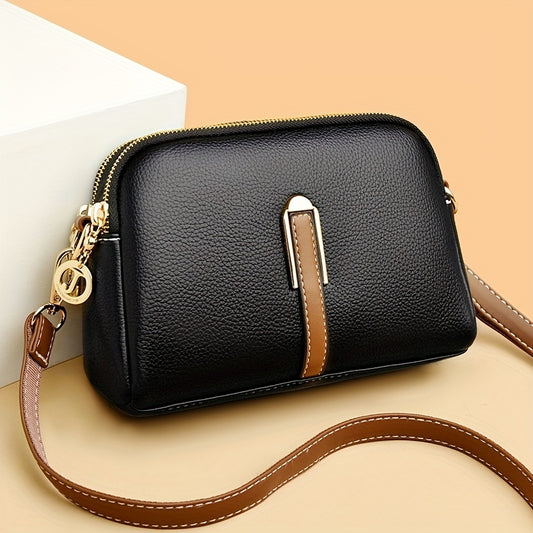 Crossbody Wallet-Purse, Shell Design with Zipper Closure, Handbag for Cash, Cards & Small Essentials, Multi-Color /Tan, Stylish Everyday & Special Occasion Accessory