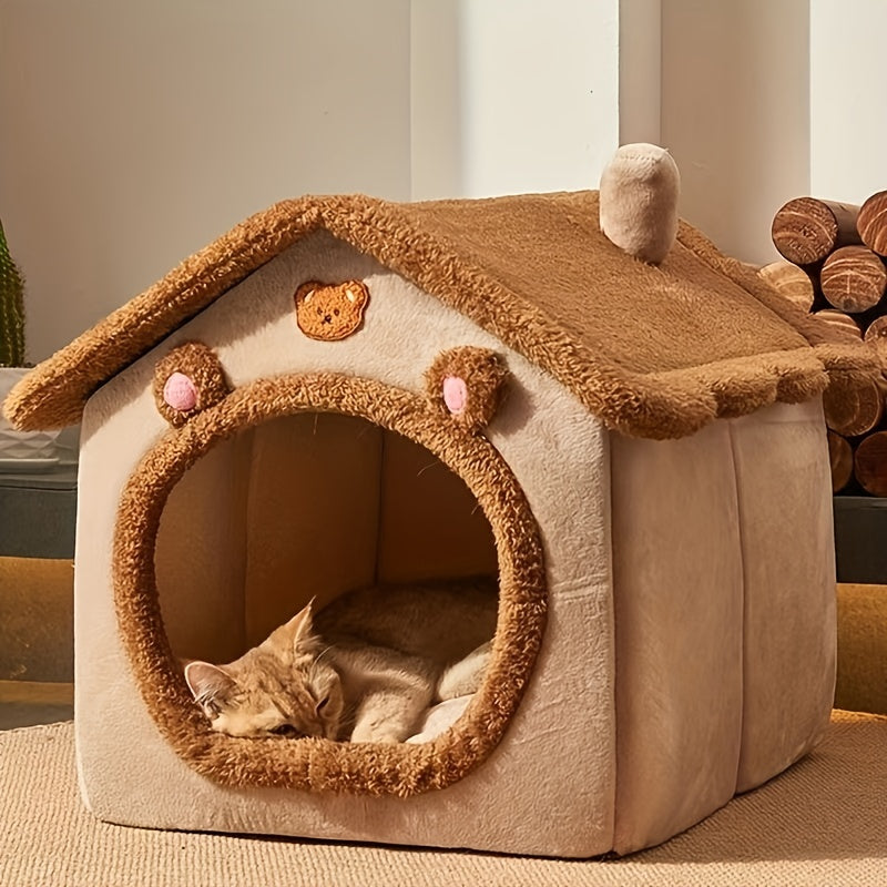[Warm Pet Bed] Winter Warm 1pc Pet Bed House For Cats | Removable And Washable Cat House, Soft And Comfortable Puppy Cave Nest, Christmas Gift
