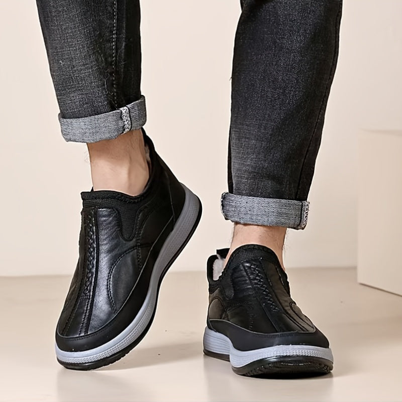 Men'S Winter Shoes - Slip-On Cold Weather Boots with Thick Cushioned PVC Sole, Warm Lining - Non-Slip Traction for Ice & Snow - Available in Black, Gray, Brown - Ideal for Travel, Home, and Everyday Use - Easy-Clean Shoes, Winter Boots, Home Footwear, Sle