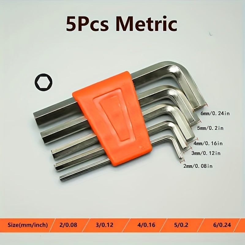 5-/8pcs Metric Hex Key Wrench Set, Metal Hex Key Screwdriver Tool, Suitable for Bike Rack and  Removal, Compact L-Shaped Hand Tool with 90° Right Angle Bend, Multiple Sizes 2mm-6mm