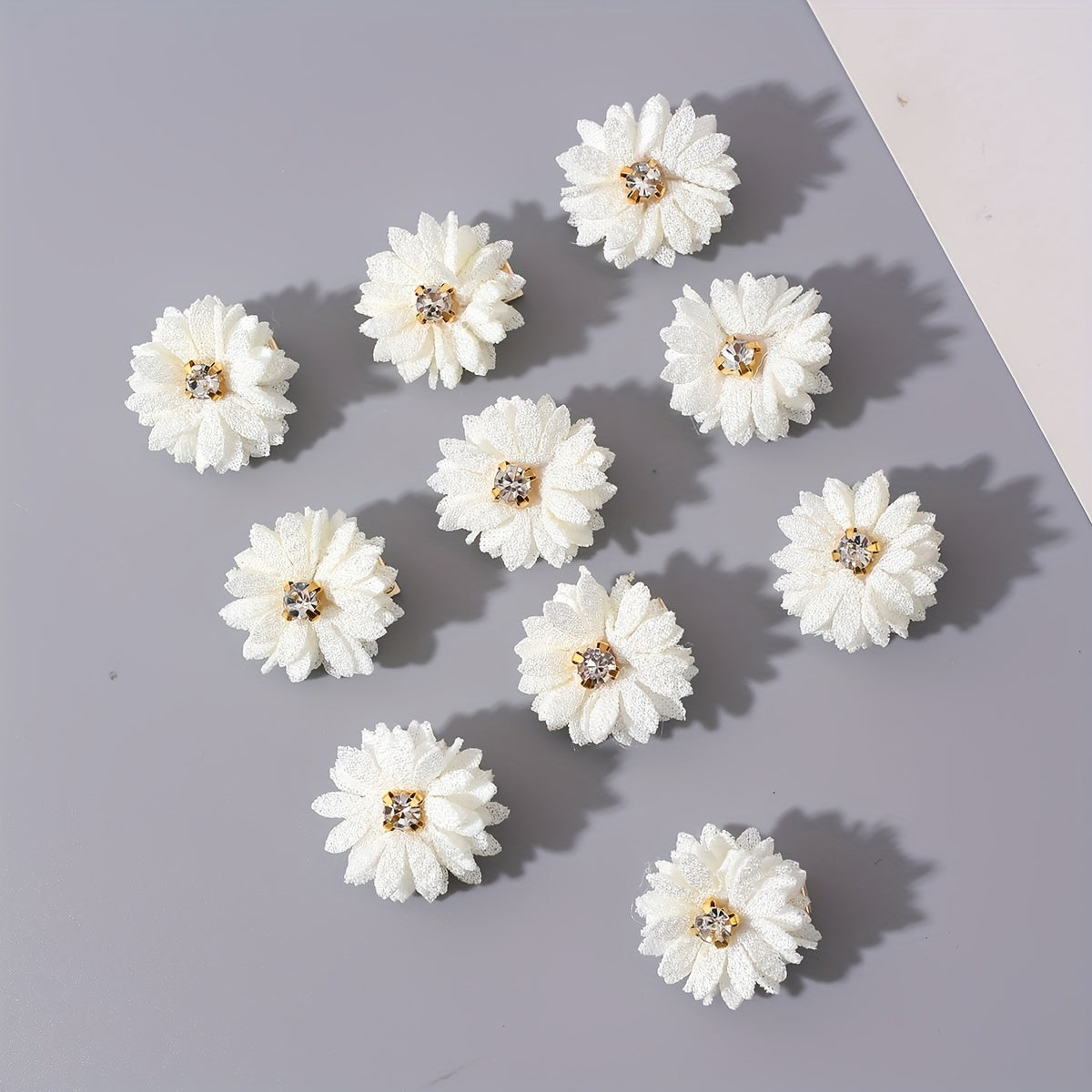10pcs of Women'S Off-White Fabric Small Daisy Hair Clips with White Rhinestones in The, Suitable for Parties, Gatherings, Festivals, And Everyday Wear