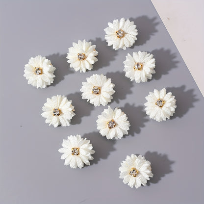 10pcs of Women'S Off-White Fabric Small Daisy Hair Clips with White Rhinestones in The, Suitable for Parties, Gatherings, Festivals, And Everyday Wear