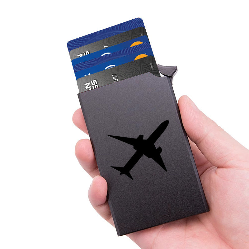 1pc a Sleek Aluminum Business Card Holder Designed for Men, Featuring RFID Protection, a Pop-Up Wallet with a Stylish Airplane Design, And a Secure Aluminum Credit Card Case in Black
