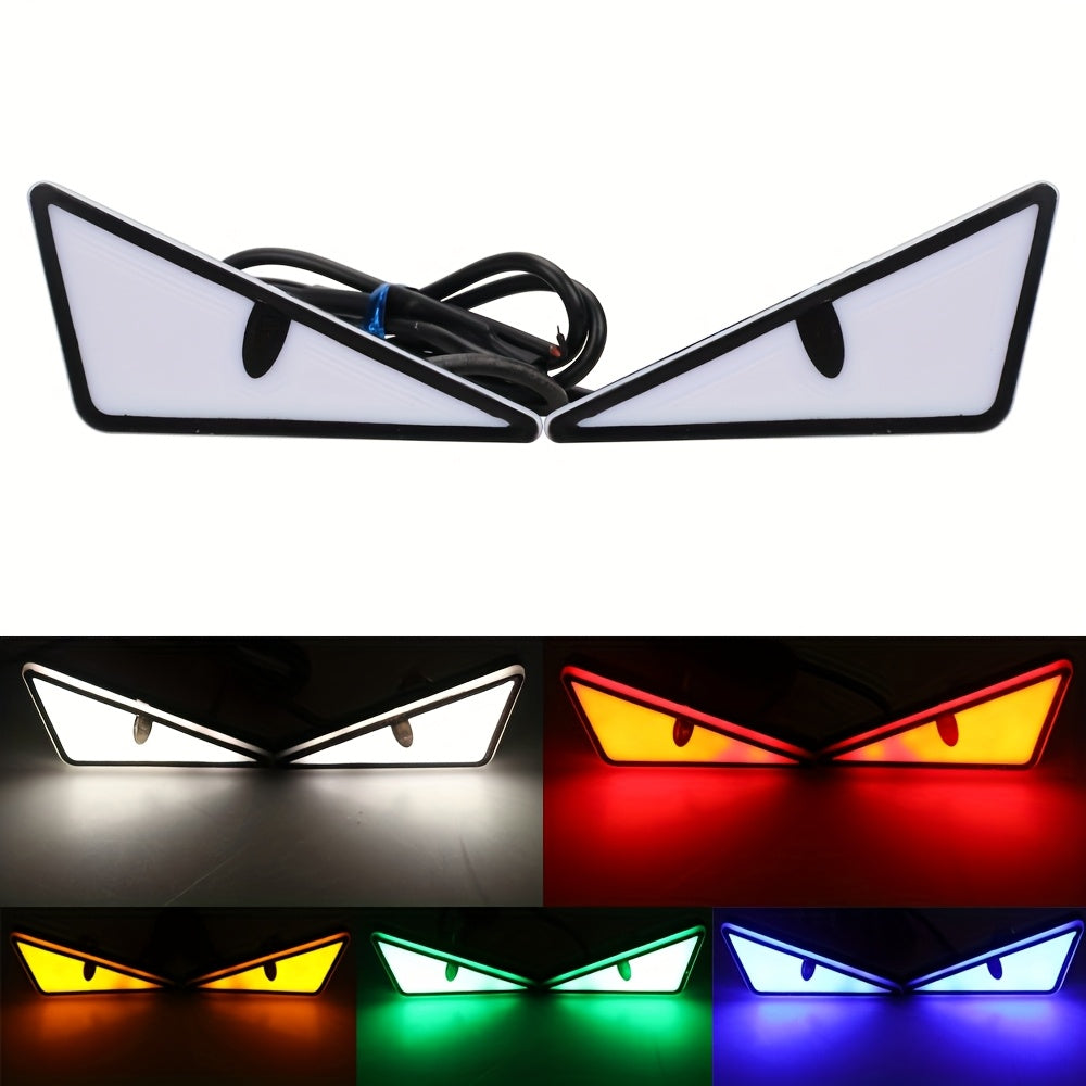 2-Piece LED Eagle Eye Lights, Triangular Devil Eyes, Fun Atmosphere Lights, High-Brightness Safety Driving Auxiliary Lights, 12V Devil Eye Neon Lights, Suitable for Cars and Motorcycles, High-Brightness Neon Lights