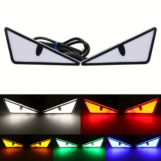 2-Piece LED Eagle Eye Lights, Triangular Devil Eyes, Fun Atmosphere Lights, High-Brightness Safety Driving Auxiliary Lights, 12V Devil Eye Neon Lights, Suitable for Cars and Motorcycles, High-Brightness Neon Lights