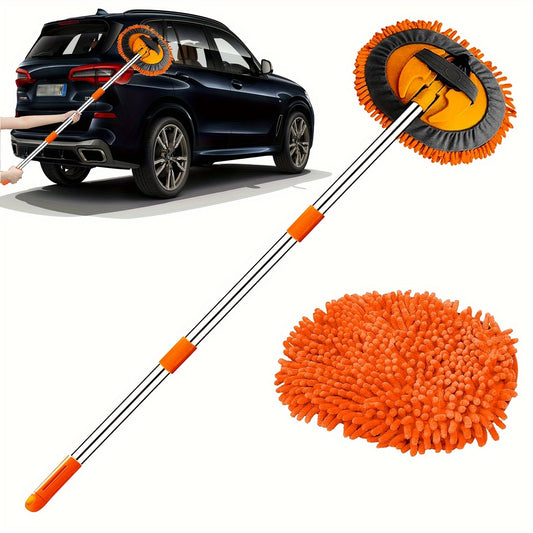 47.5Inch Microfiber Car Wash Brush Mop Set, Chenille Microfiber Sponge Duster No Paint Damage No Scratches, Long Handle Kit 2in 1 for Cleaning Cars, Trucks, SUVs, RVs, Trailers, Boats