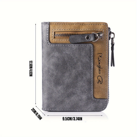 1 Vintage Men'S Faux Leather Wallet | Multifunctional Fashion with Color Block Details, Ideal Gift from CarrKen