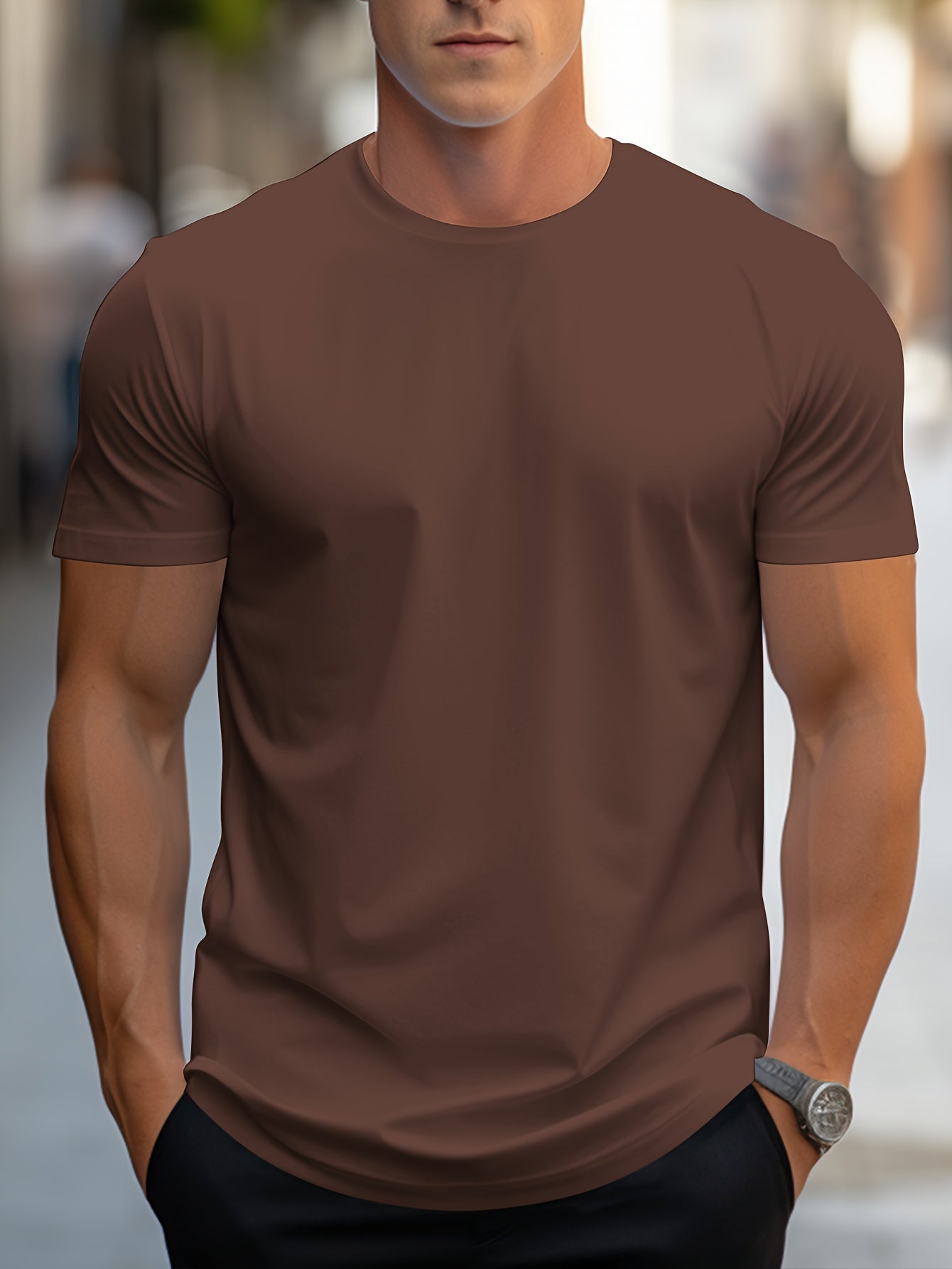2026 New Year New T-Shirt, Christmas Apparel Base Layer, Men's Minimalist Solid Color Regular Fit T-Shirt, Body-Shaping Essential! Daily Must-Have! Versatile, Short Sleeve yyds! Simple Yet Not Plain