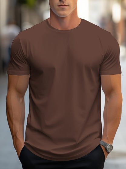 2026 New Year New T-Shirt, Christmas Apparel Base Layer, Men's Minimalist Solid Color Regular Fit T-Shirt, Body-Shaping Essential! Daily Must-Have! Versatile, Short Sleeve yyds! Simple Yet Not Plain