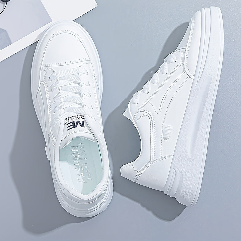 Women'S Platform Skate Shoes, Versatile Height Increasing Lace Up Low Top Shoes, Outdoor Walking White Shoes Plus Size