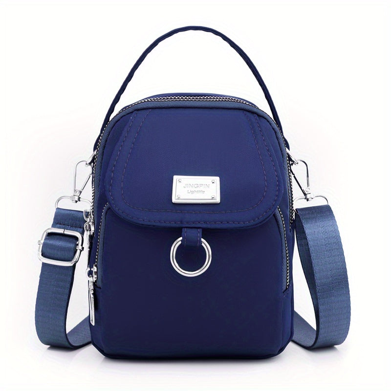 [Mini Crossbody] OGEHUAFEE Women's Light Blue Nylon Shoulder Bag | Casual Mini Crossbody | Nylon | Adjustable Strap, Multi-Layer, External Headphone Hole, Secure Zip Closure | Crossbody | Women | Casual