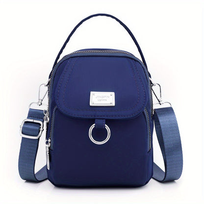 [Mini Crossbody] OGEHUAFEE Women's Light Blue Nylon Shoulder Bag | Casual Mini Crossbody | Nylon | Adjustable Strap, Multi-Layer, External Headphone Hole, Secure Zip Closure | Crossbody | Women | Casual