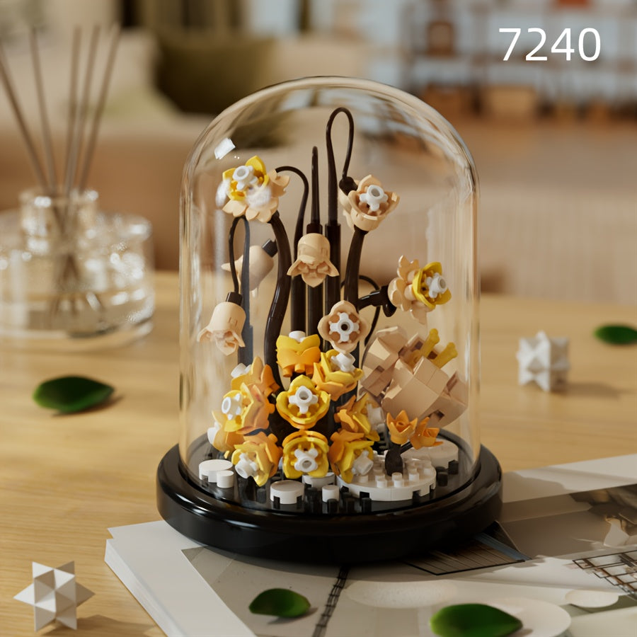 [Romantic Flower Blocks] Romantic DIY Flower Building Blocks Set - Desktop Ornament & Puzzle Toy, Perfect Birthday Gift Ramadan Mubarak