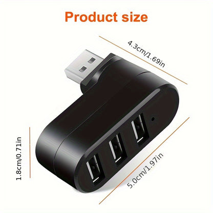 2.0 Rotating 3-Port USB Hub with 360° Swivel Base, Compact Design for Laptops & Desktops, Multi-Port Connectivity, Durable Construction, Compatible with USB-C & USB-A Devices, Laptop Accessory, Modern Accessory, Sturdy Construction