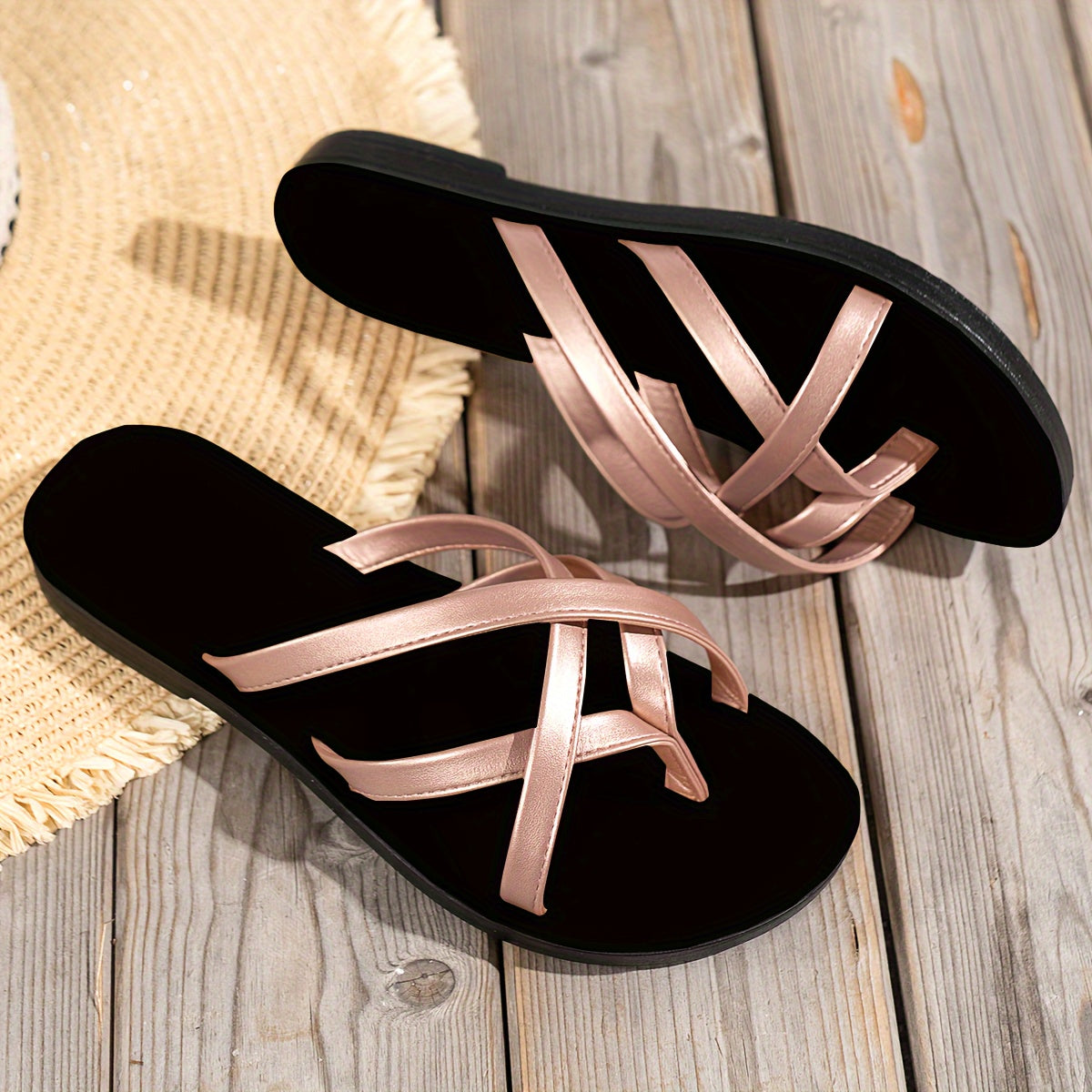 Spring/Summer Women's Slip-On Slippers with Toe Strap Fashion Beach Shoes, Women Shoes