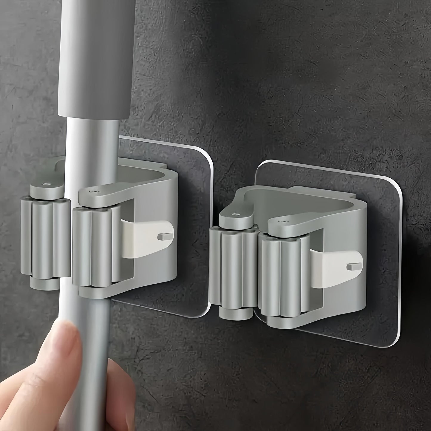 1/2/3-Pack Heavy-Duty No-Drill Adhesive Wall-Mounted Mop & Broom Holder - Space-Saving Bathroom Organizer with Strong Adhesive Clips, Durable Plastic Storage Rack for Toilet Brush, Mop, Broom - Modern Minimalist Design for Small Spaces, Bathroom Storage,