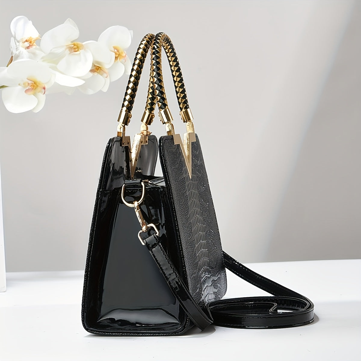 New Women's Crossbody Bag, High-End Patent Leather Stone Pattern Crossbody Bag
