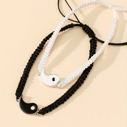 [Best Friend Bracelets] Two Pieces Best Friend Bracelets Adjustable Cord Yin And Yang Matching Bracelets for Bff Friendship Relationship Boyfriend Girlfriend Valentine's Day Gift