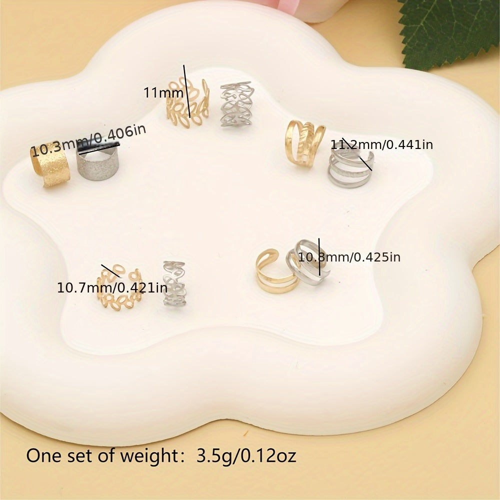 New Multi-Piece Set Metal Style Minimalist Fashion Versatile Matte Willow Branch Leaf Shape Solid Color Clip-On Earrings Fashion Personality Women's Earring Jewelry Set