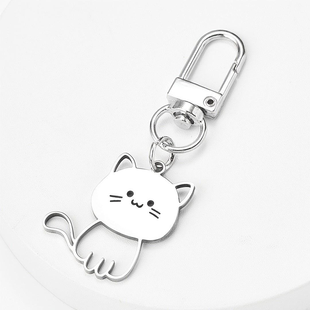 "1 new Japanese-style stainless steel keychain for cats, cute cat pendant, couple key chain pendant"