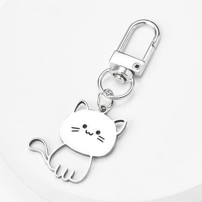 "1 new Japanese-style stainless steel keychain for cats, cute cat pendant, couple key chain pendant"