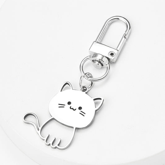 "1 new Japanese-style stainless steel keychain for cats, cute cat pendant, couple key chain pendant"